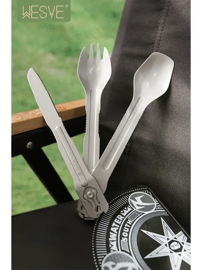 WETACTICS 5-in-1 camping utensils showing all functions